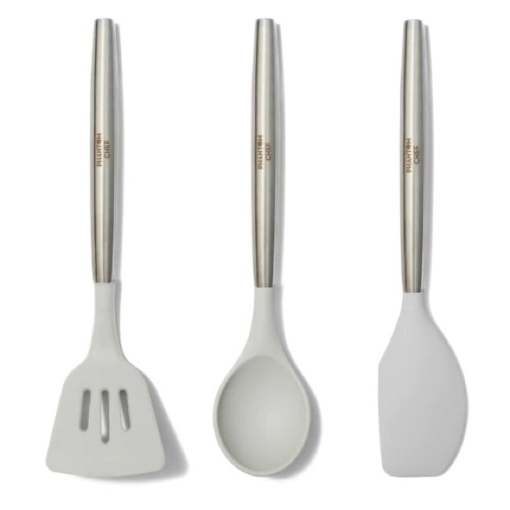 Phantom Chef 3pc Stainless Steel Utensil Set in Grey Spoon Spatula Turner
